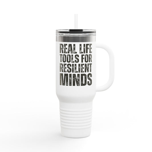 Shoe Leather Psychology Journey Insulated Travel Mug, 40oz – Motivational Drinkware for On-the-Go