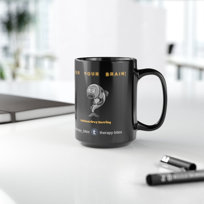 Sadness Grey Herring Black Mug, 15oz